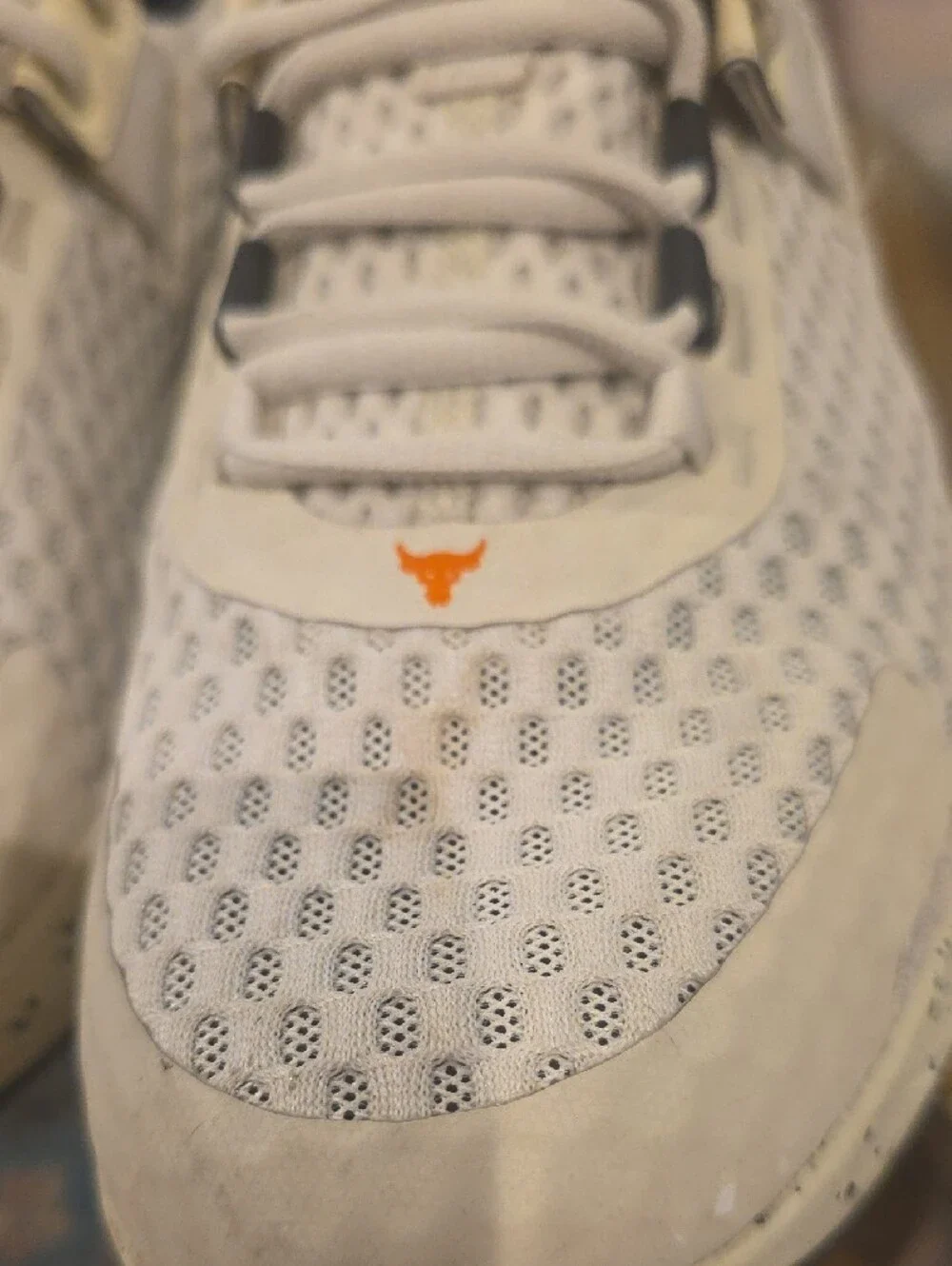 Under Armour Project Rock Sand Mesh Trainers with Orange Logo